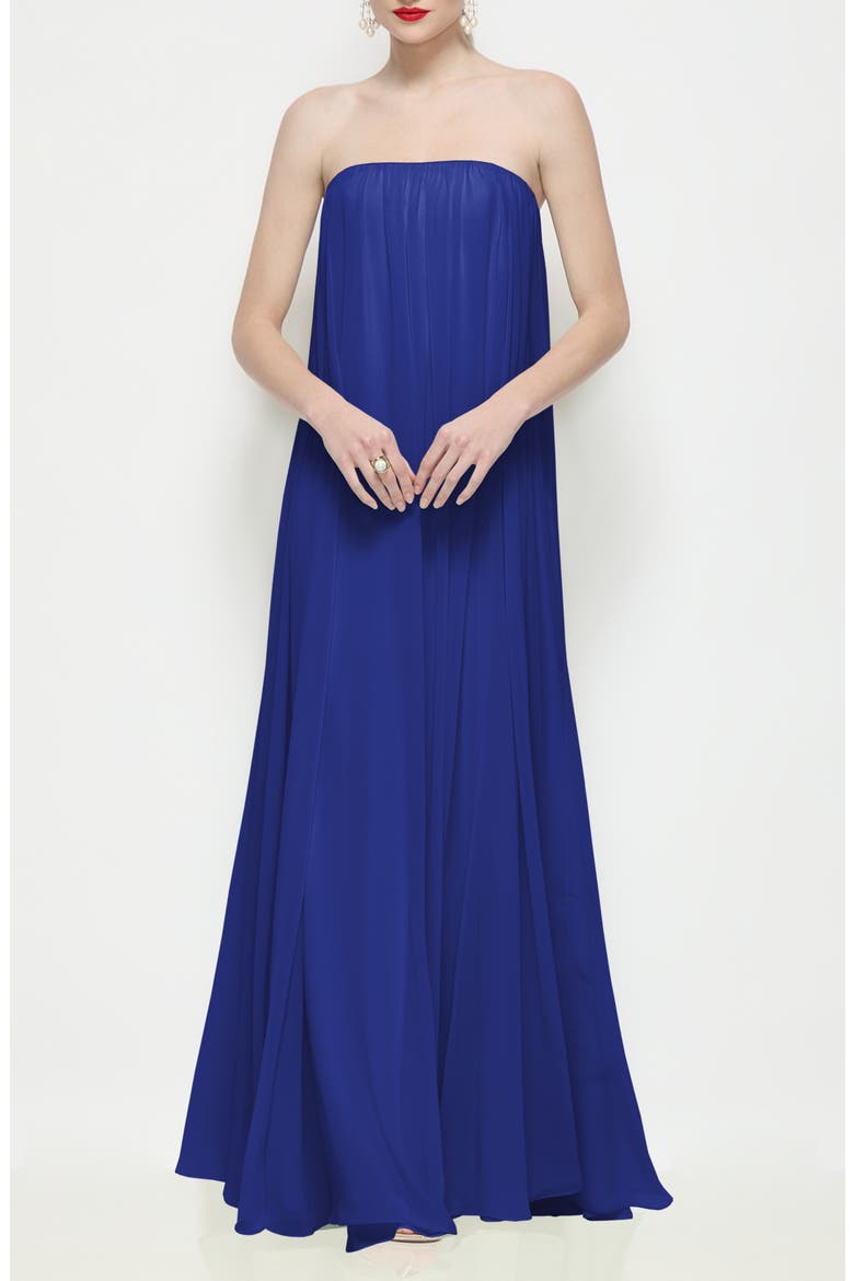Silvie Strapless Lux Chiffon Trapeze Gown, Main, color, COBALT BLUE