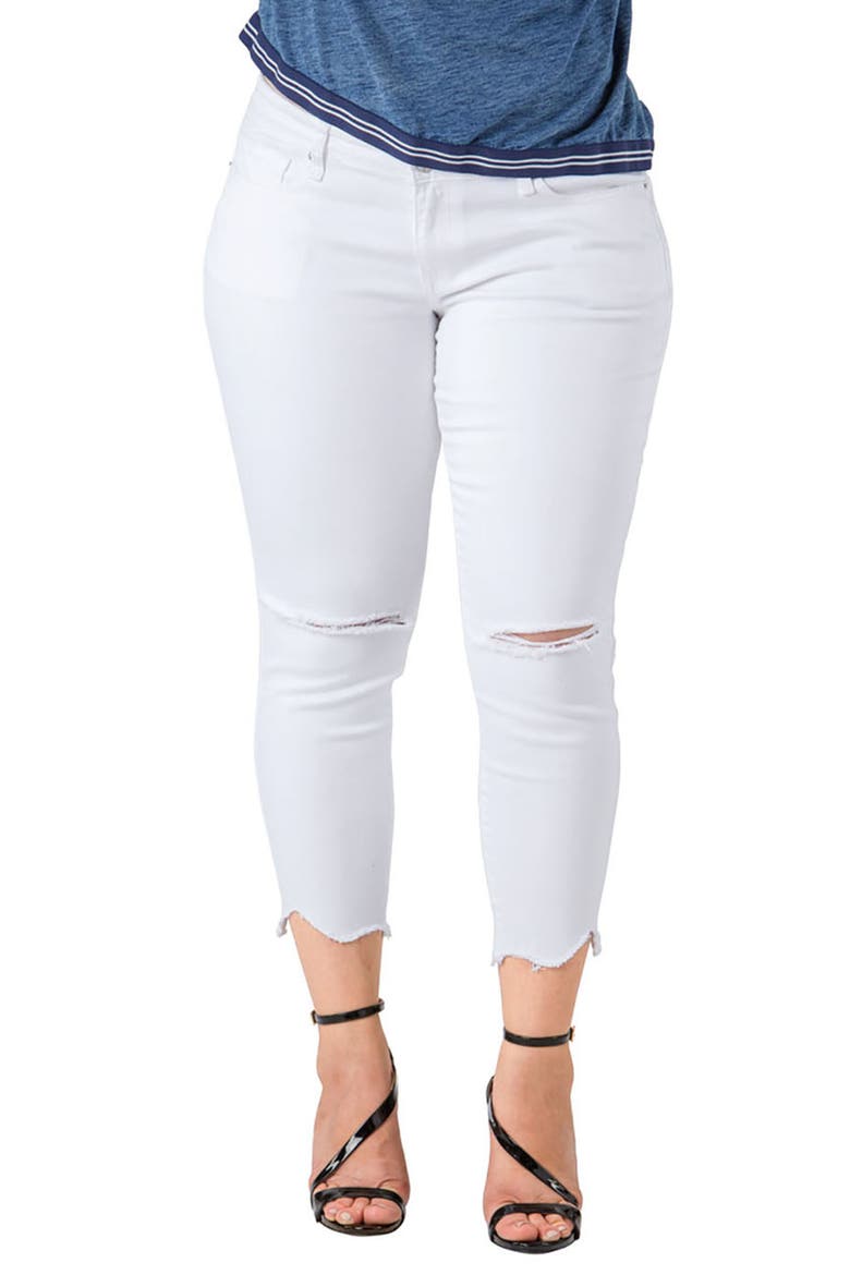 Tessa Chewed Hem Stretch Skinny Jeans, Main, color, WHITE