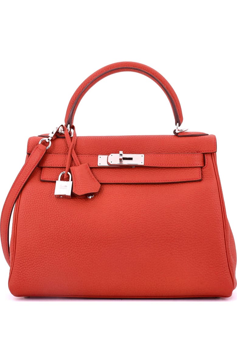 Pre-Owned Hermes Kelly Handbag Red Togo with Palladium Hardware 28, Main, color, Rouge Casaque