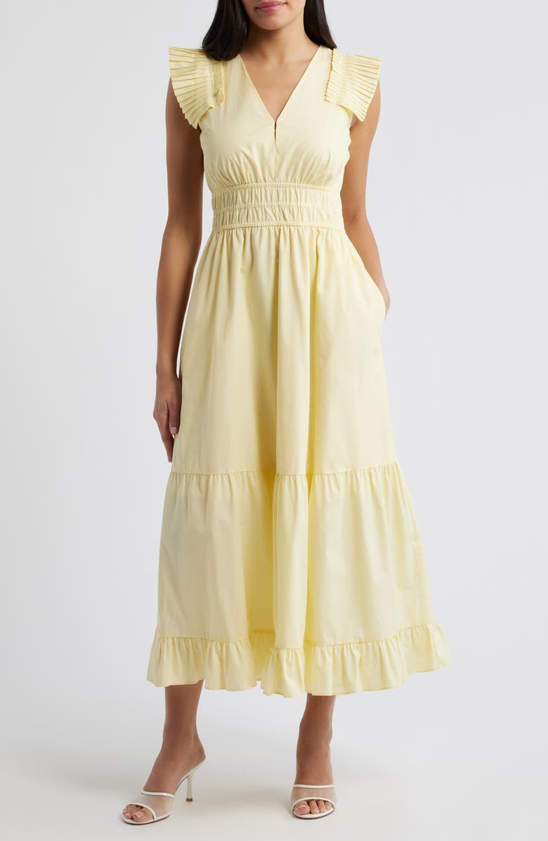 Vince Camuto Pleat Sleeve Cotton Dress, Main, color, Buttercup