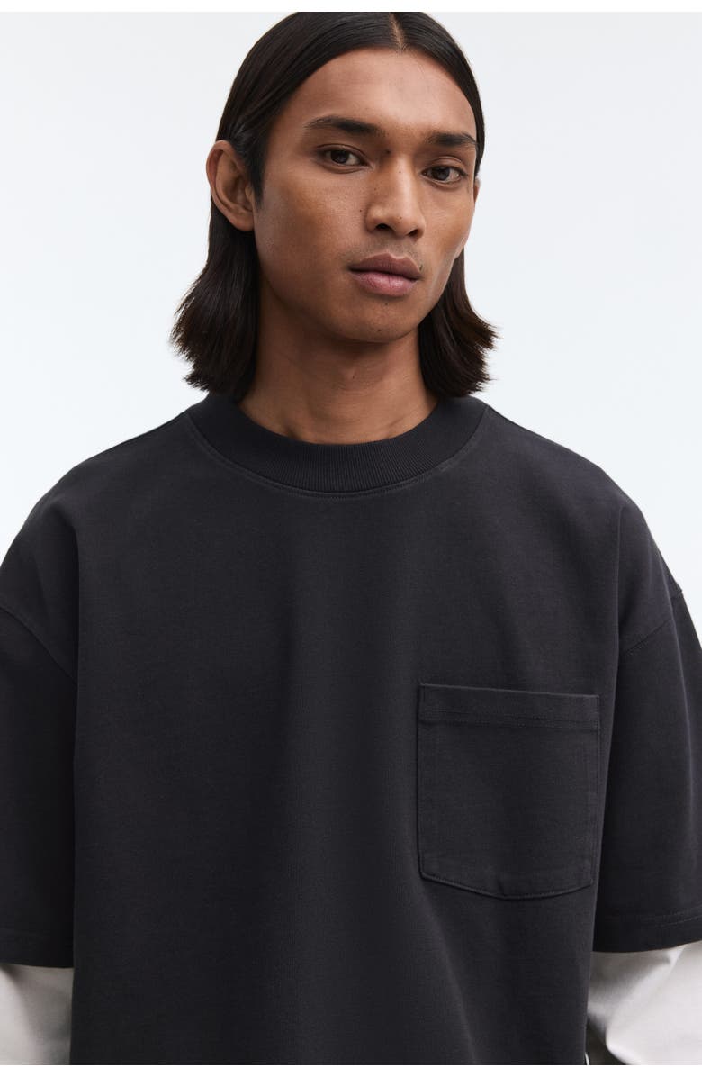 H&M Oversized layered cotton shirt, Alternate, color, Black/Color Block