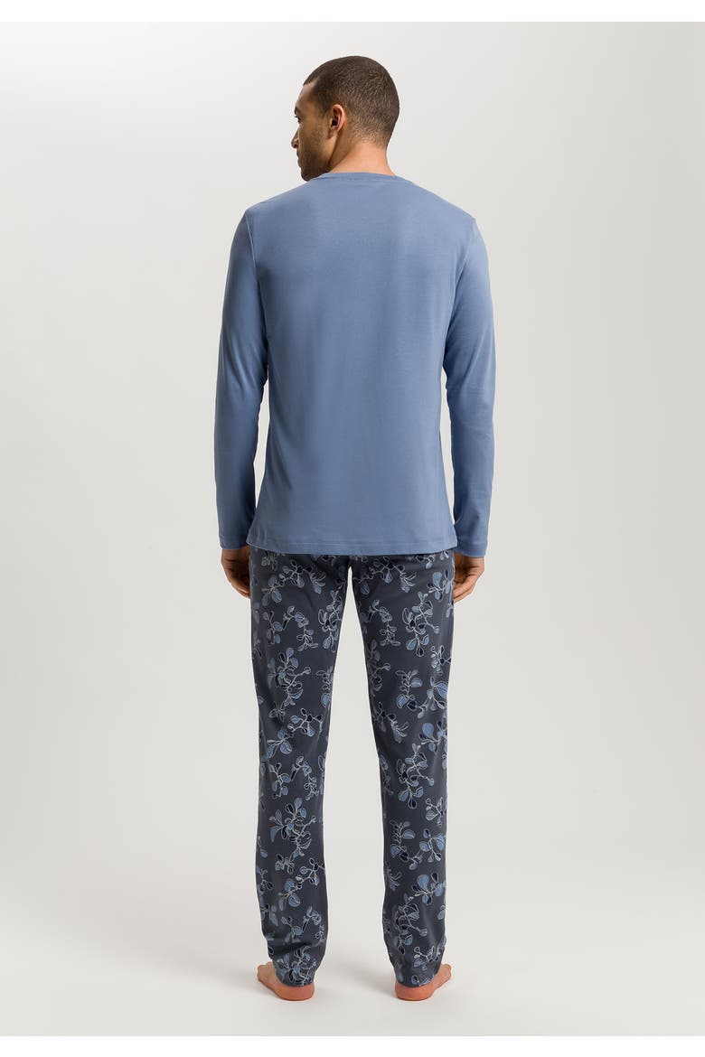 Night And Day Crew Neck Cotton Pajama Set, Alternate, color, Aqua Ink Leaves