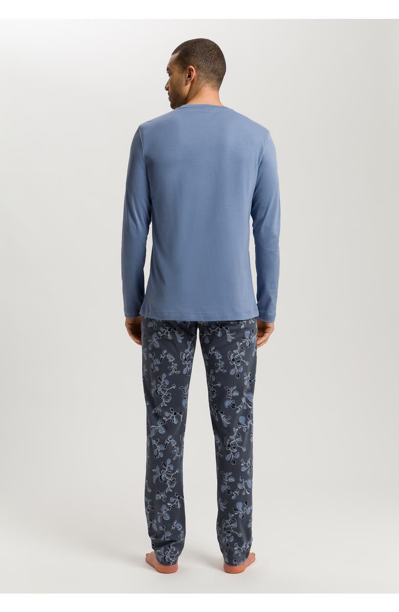 Hanro Night And Day Crew Neck Cotton Pajama Set, Alternate, color, Aqua Ink Leaves