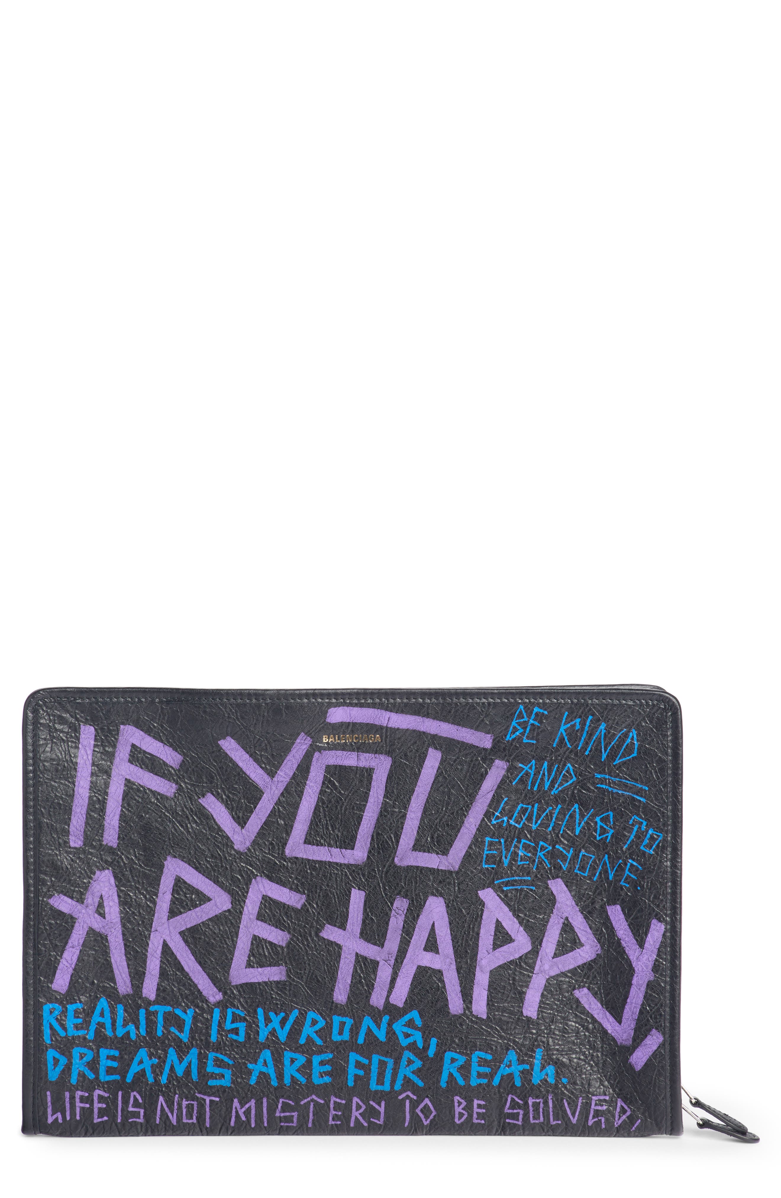 Balenciaga Bazar Graffiti Leather Pouch, Main, color, 
