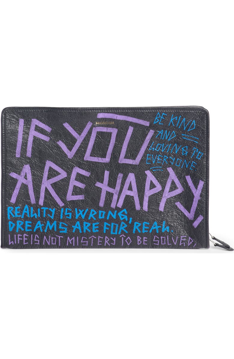Balenciaga Bazar Graffiti Leather Pouch, Main, color,