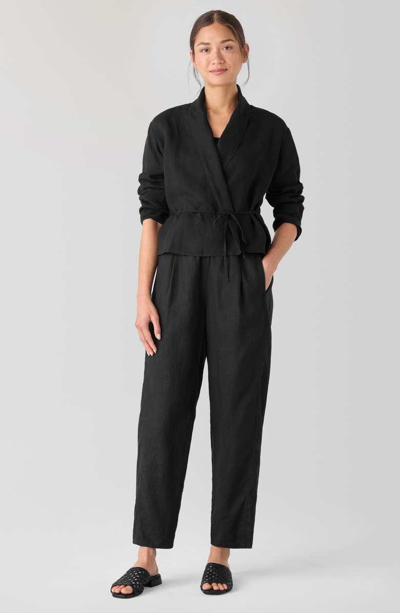 Eileen Fisher Shawl Collar Open Front Organic Linen Jacket, Alternate, color, Black