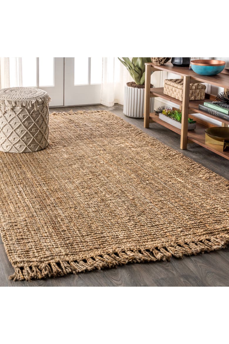 Pata Hand Woven Chunky Jute with Fringe Area Rug, Alternate, color, Natural