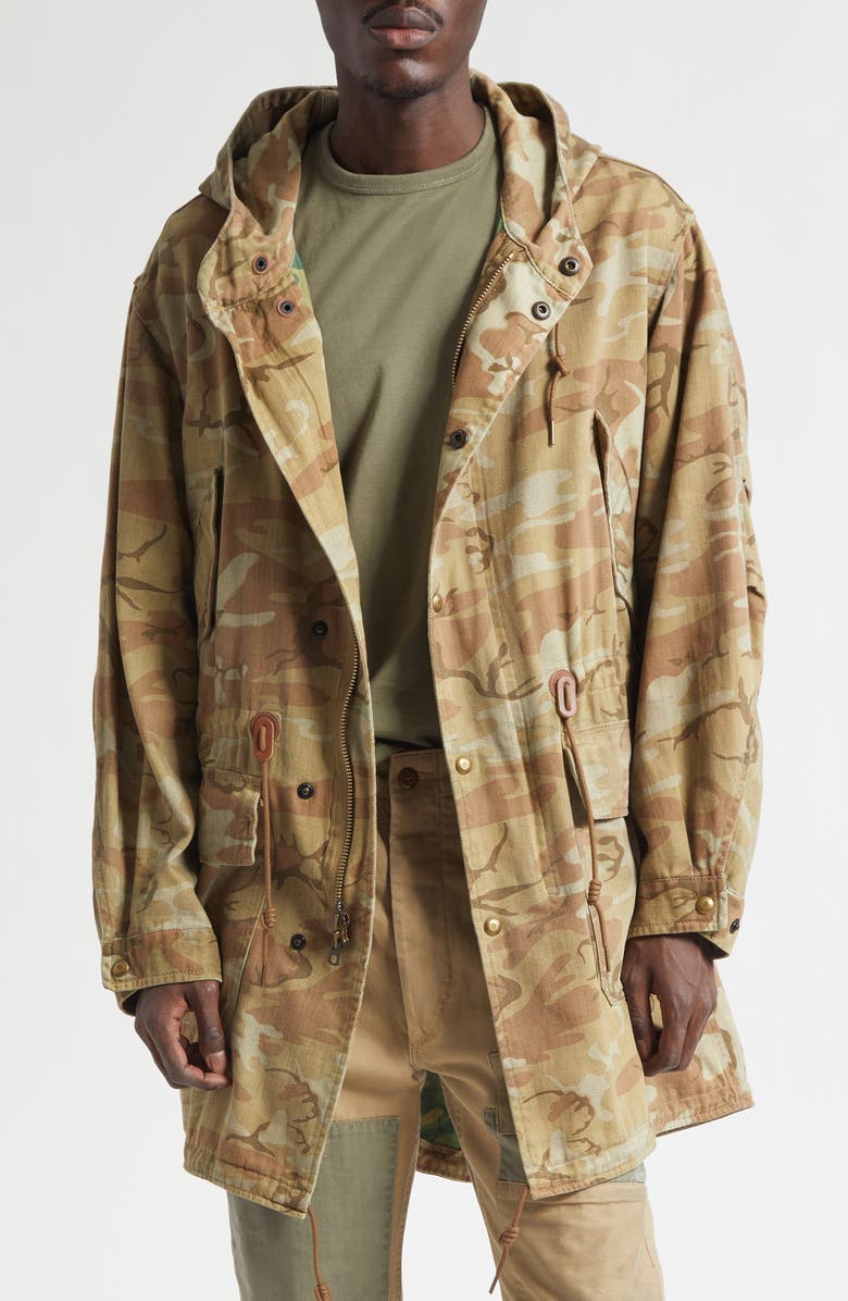 Double RL Double-Sided Camo Twill Parka, Main, color, Vintage Olive Camo