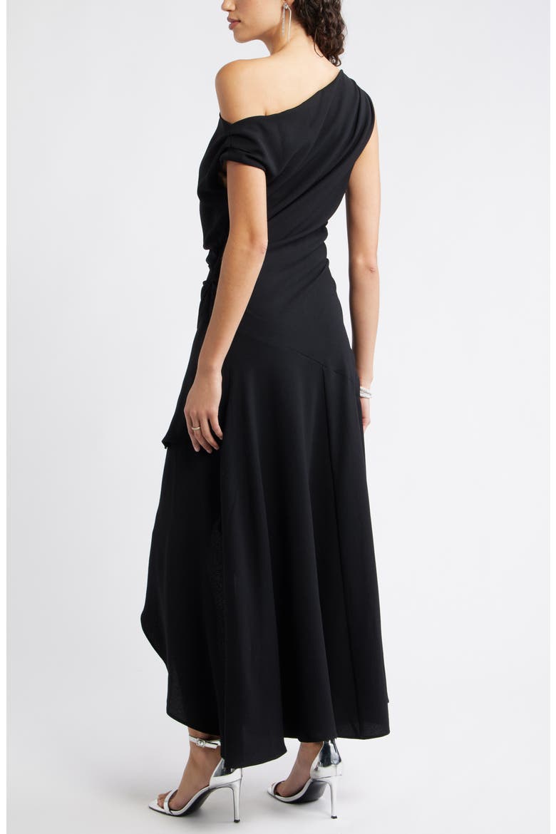 Cascading Ruffle Crepe One-Shoulder Gown, Alternate, color, BLACK