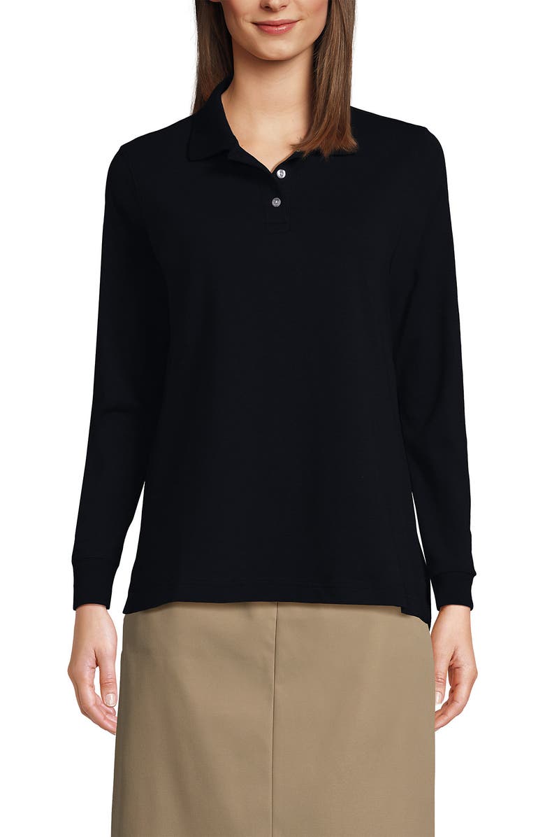 Lands' End School Uniform  Long Sleeve Interlock Polo Shirt, Main, color, Black