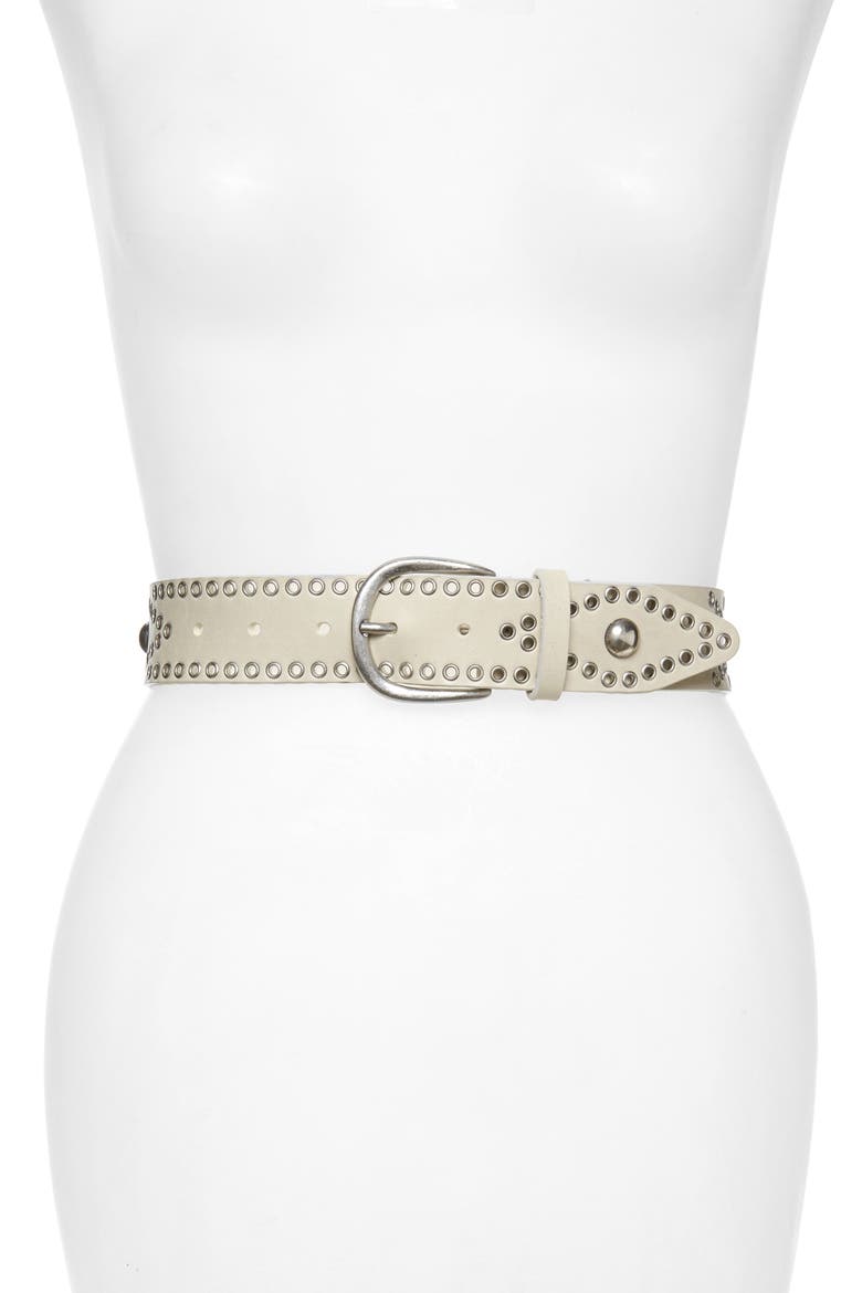 Mawo Studded Leather Belt, Main, color, CHALK