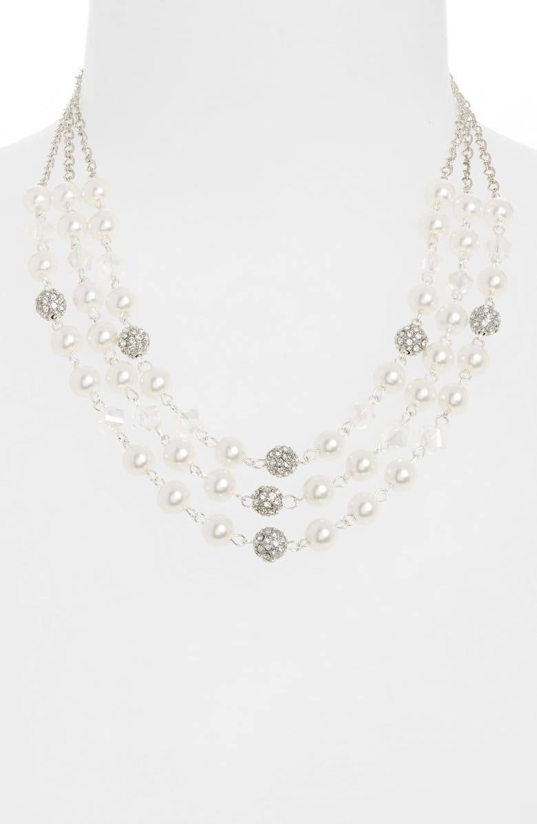 CRISTABELLE Three-Row Crystal & Imitation Pearl Necklace, Alternate, color,