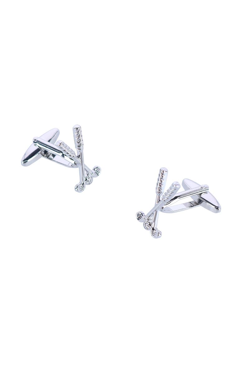Hole In One Golf Clubs Novelty Cufflinks, Main, color, Silver