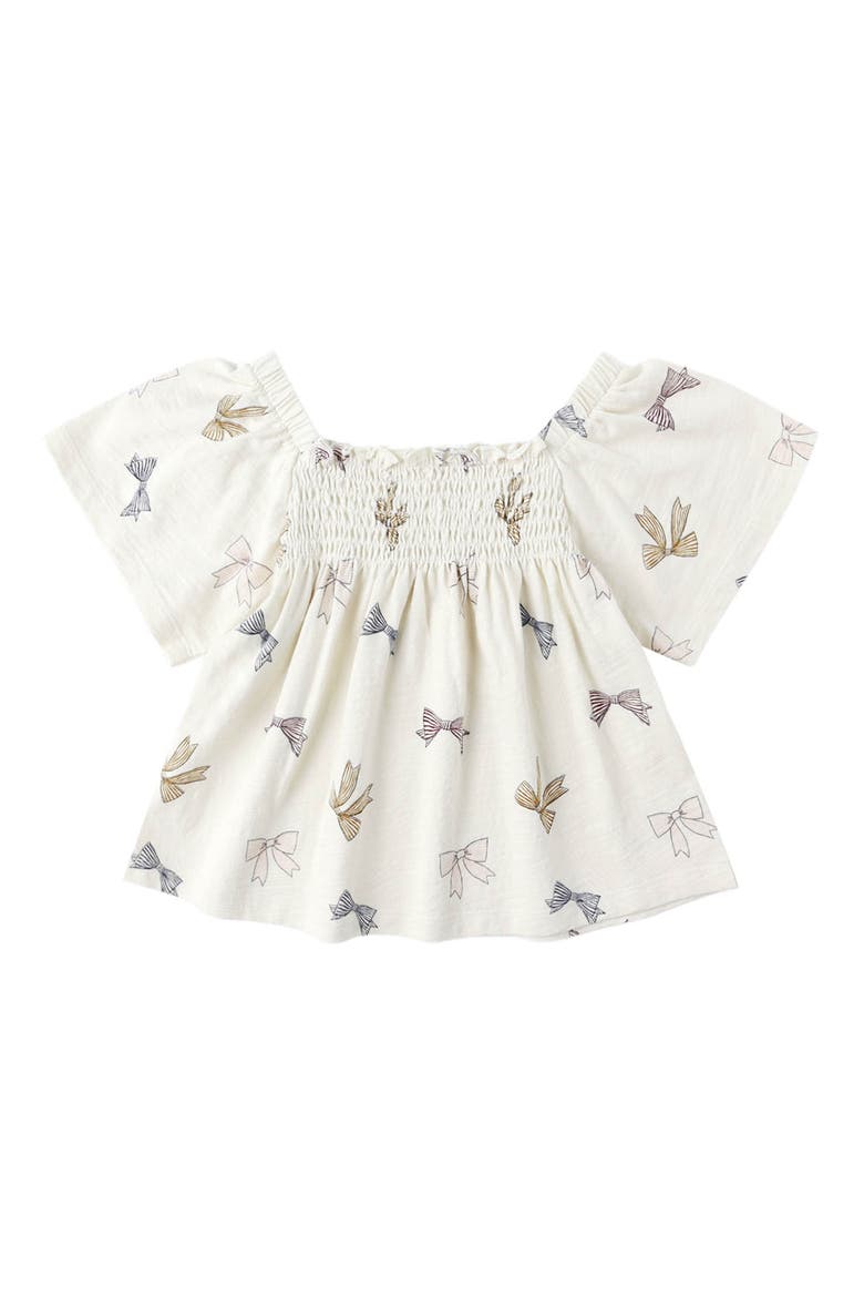 Kids' Kate Bow Print Smocked Top, Main, color, NATURAL