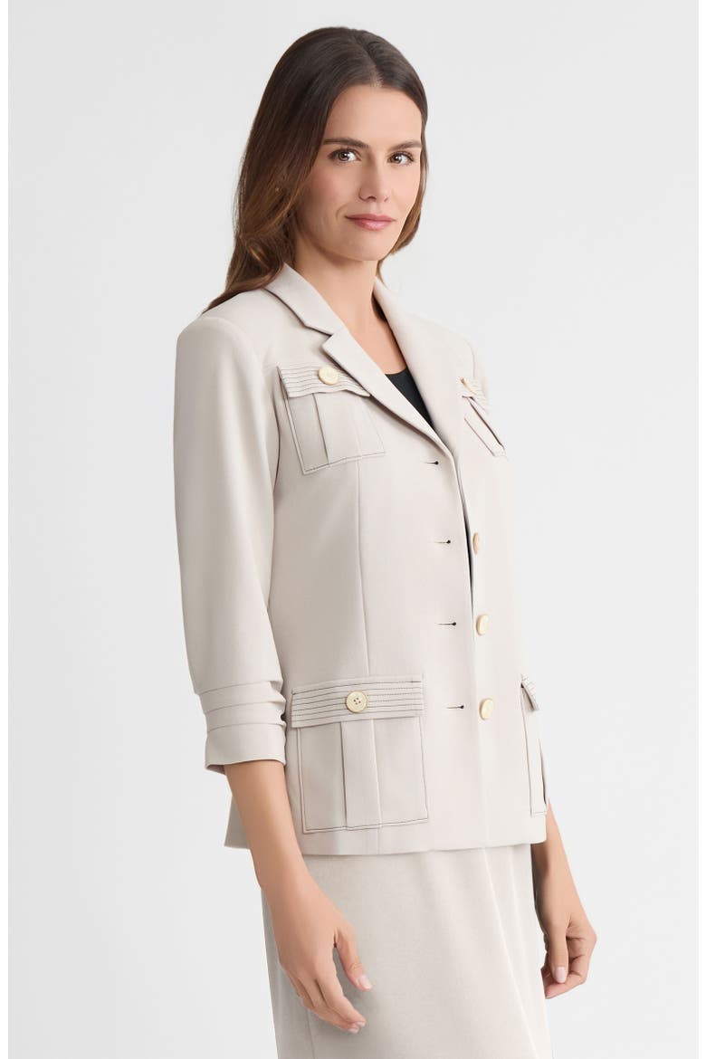 Heritage Stretch Deco Crepe Scrunch Sleeve Jacket, Alternate, color, Limestone/Black