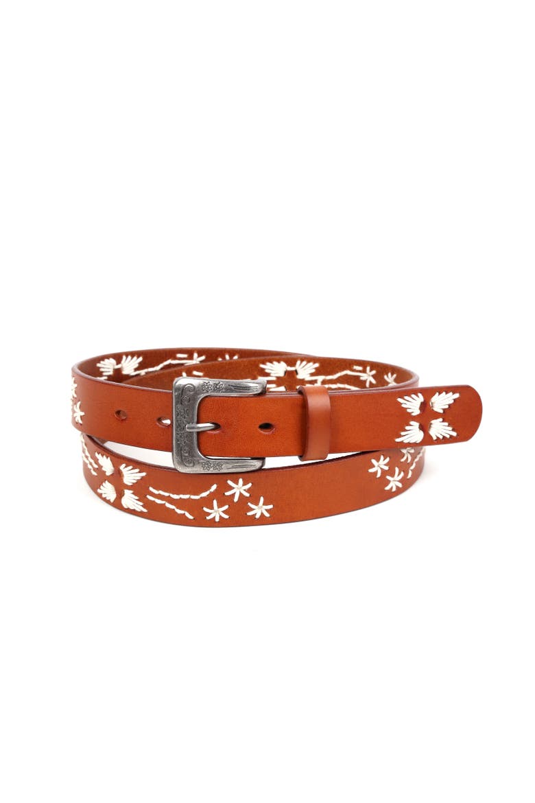 Senna Genuine Leather Minimalist Clean Line Belt, Main, color, Camel