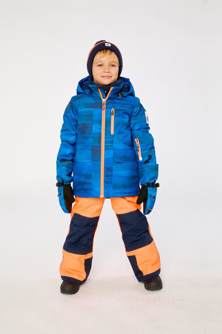 Play Hooded Jacket & Reinforced Pants Two Piece Snowsuit, Alternate, color, Navy Blue and Orange