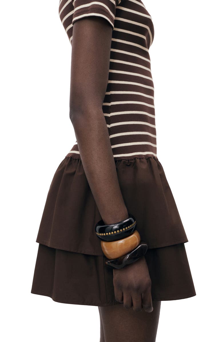 MANGO Globi Stripe Layered Ruffle Dress, Alternate, color, Brown