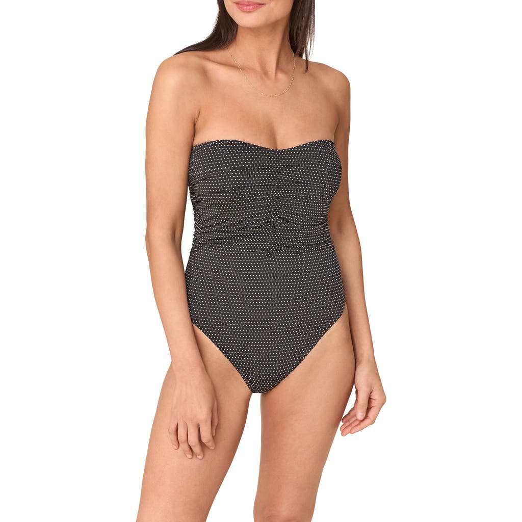 Andie The Pana Strapless One-Piece Swimsuit in Black Dot at Nordstrom, Size Medium