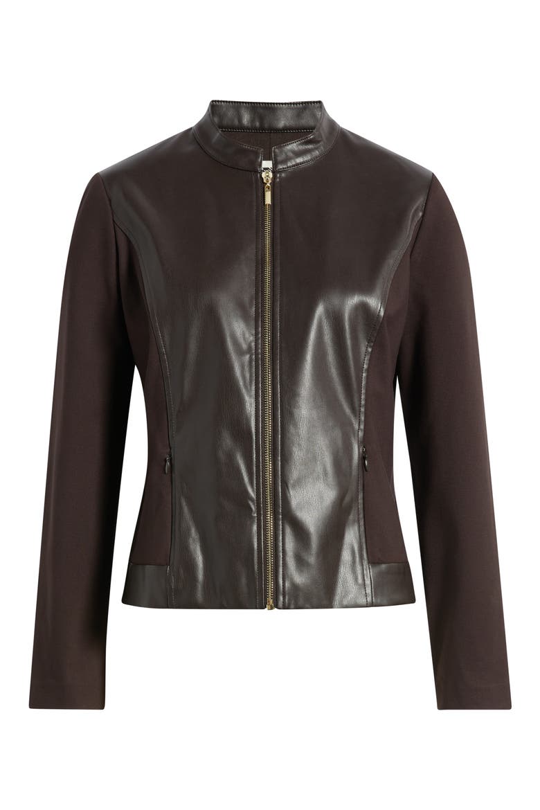 Faux Leather Mixed Media Jacket, Alternate, color, DEEP MAHOGANY