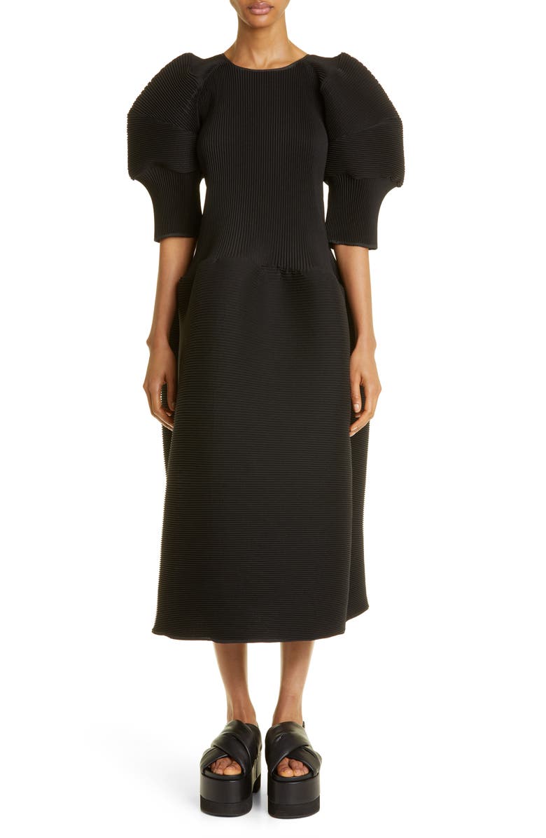 MELITTA BAUMEISTER Ripple Puff Sleeve Plissé Dress, Main, color, 