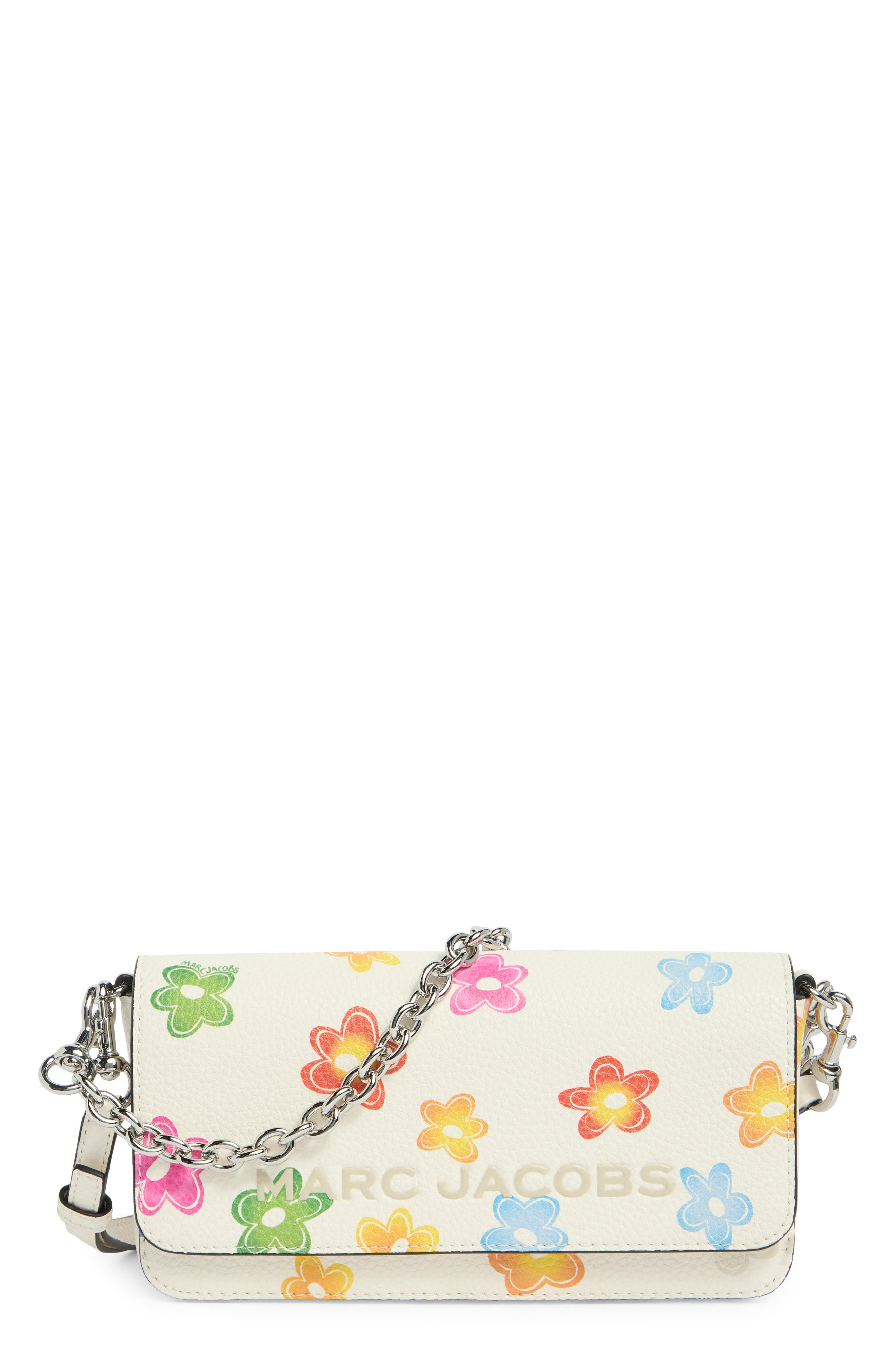 Marc Jacobs Floral Leather Crossbody Mini Bag, Main, color, White Multi