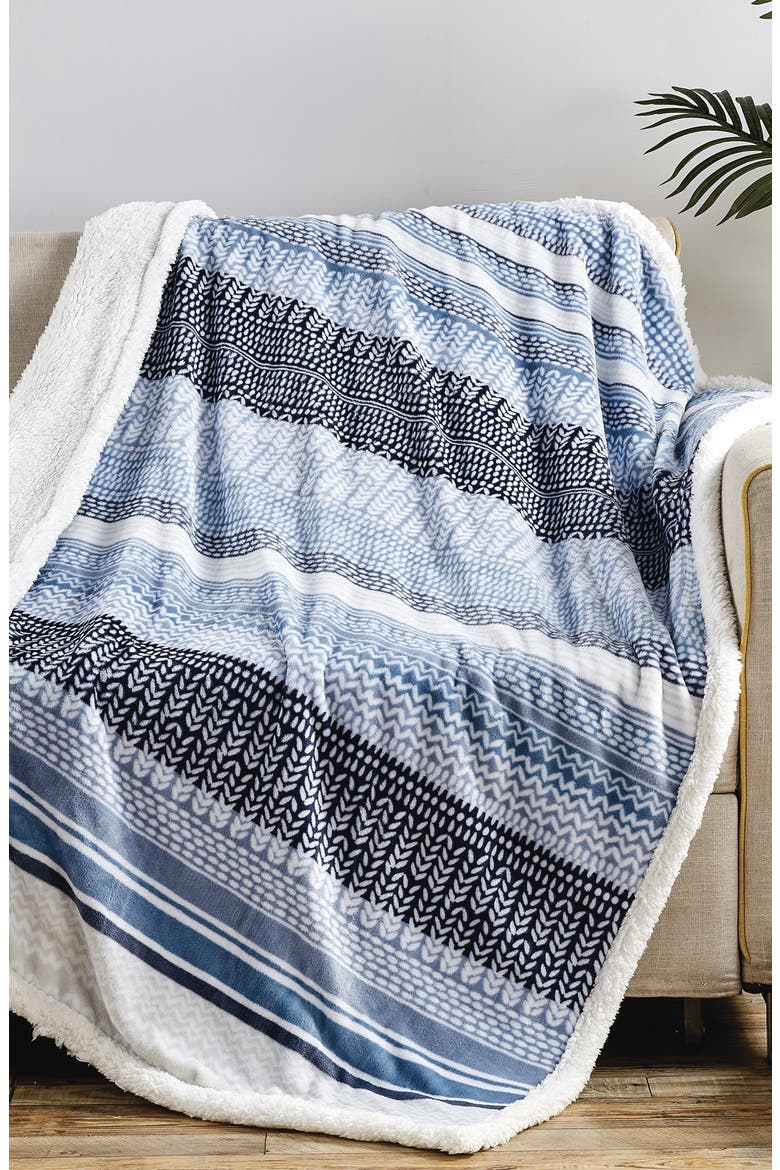 Anissa Reversible Faux Shearling Throw Blanket, Main, color, BLUE