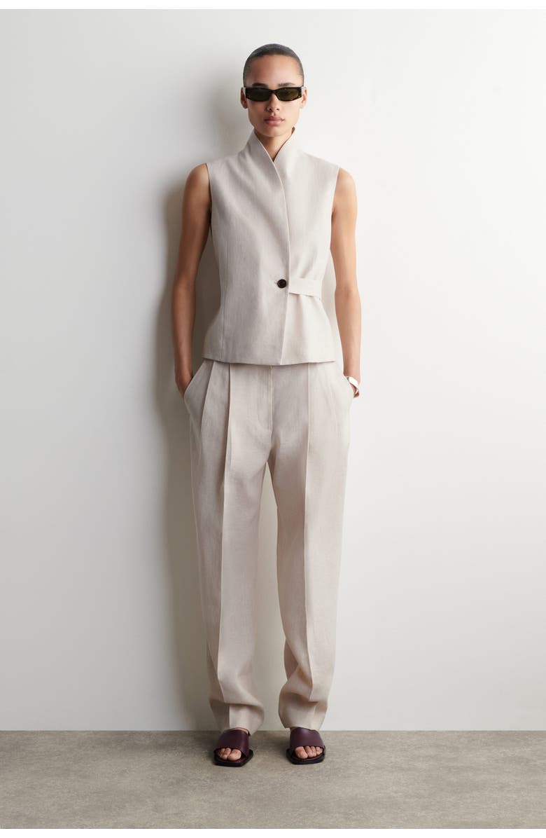 COS Shawl-Collar Belted Linen Vest, Alternate, color, Light-Beige Melange