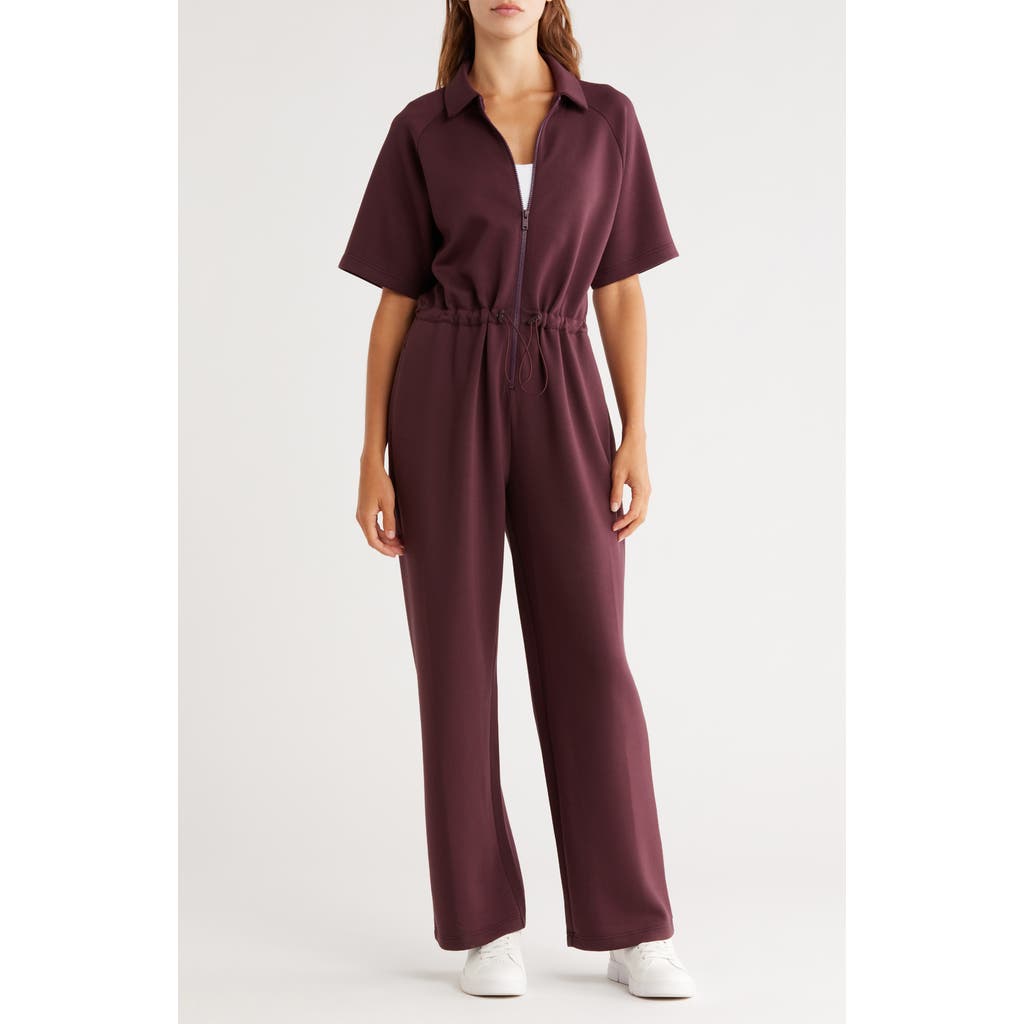 Z By Zella Whisper Relaxed Fit Scuba Knit Jumpsuit In Burgundy