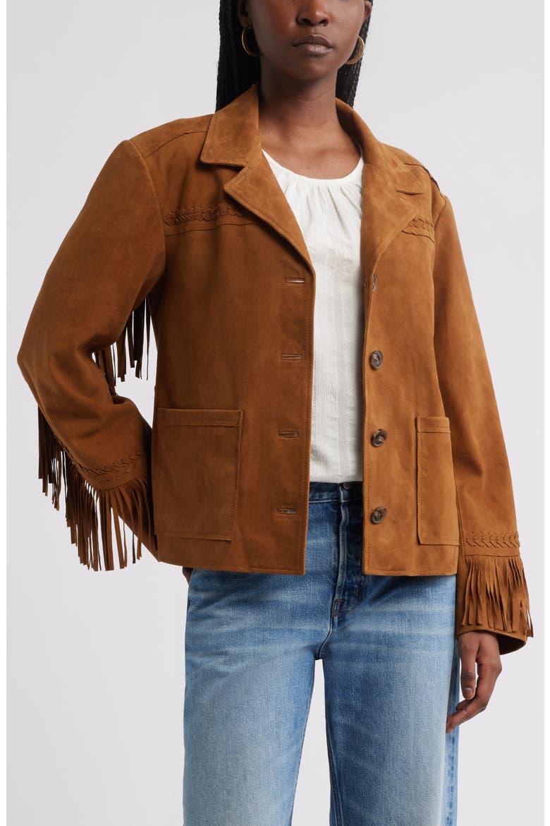 Fringe Suede Jacket, Main, color, TAN
