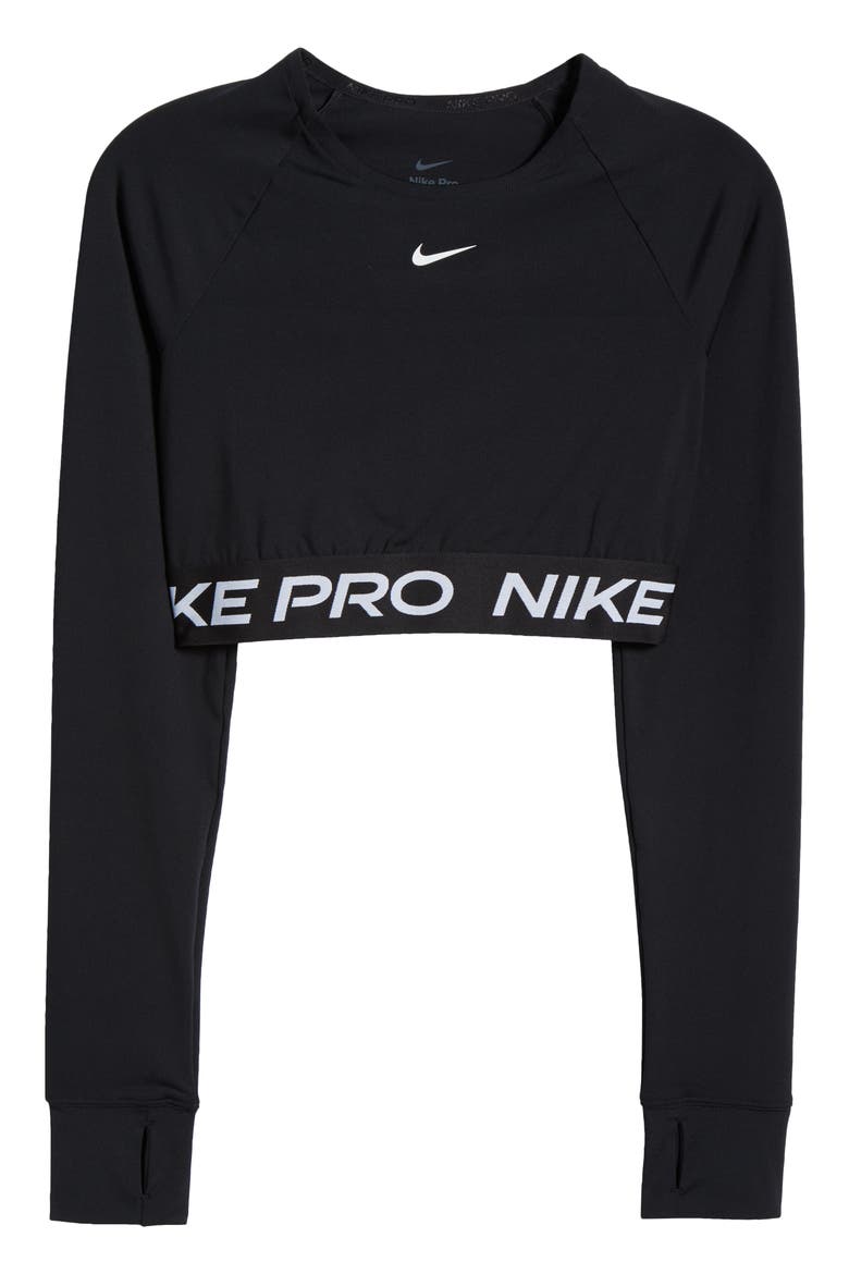 Pro 365 Dri-FIT Long Sleeve Crop Top, Alternate, color, 010 010 BLACK/WHITE