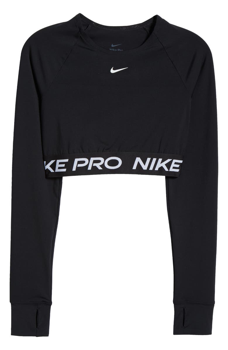 Nike Pro 365 Dri-FIT Long Sleeve Crop Top, Alternate, color, 010 010 Black/White