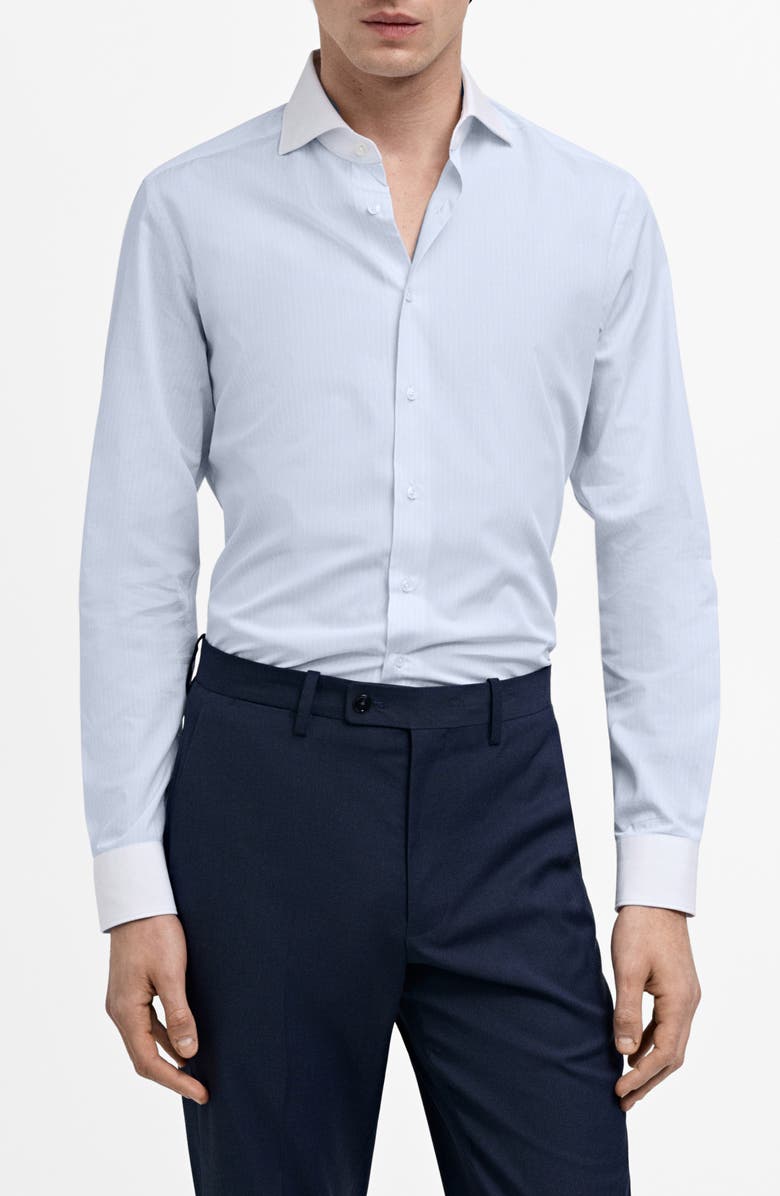 MANGO Slim Fit Stripe Button-Up Shirt with Contrast Collar, Main, color, 