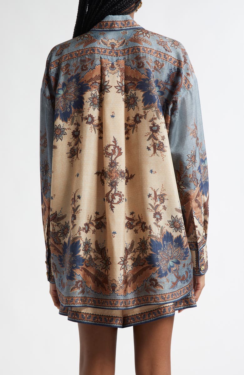 Zimmermann Ascension Silk Habutai Button-Up Shirt, Alternate, color, Blue/ Cream Indienne Floral