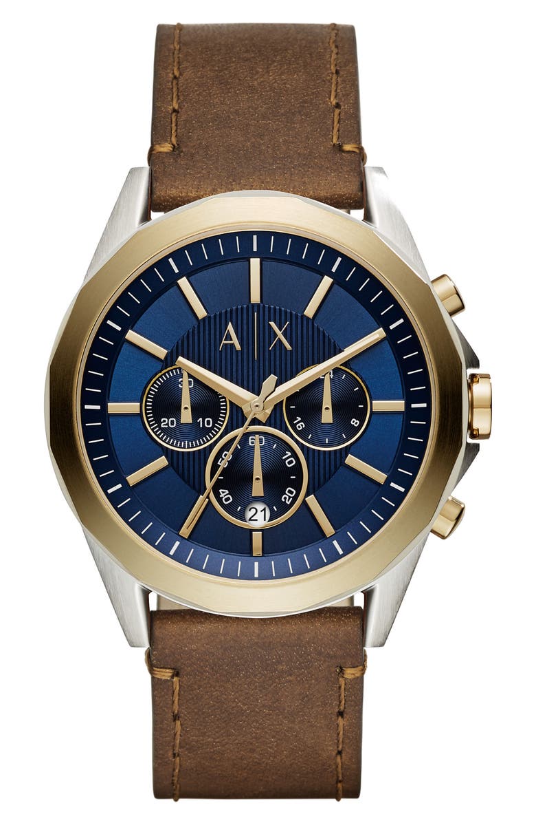 AX Armani Exchange Men's Drexler Two-Tone Leather Watch, 46mm, Alternate, color, 
