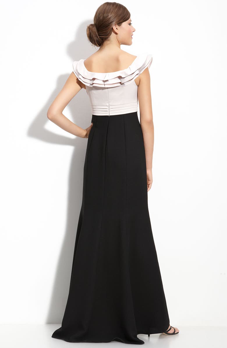 JS Collections Ruffle Trim Satin & Crepe Gown, Alternate, color, 