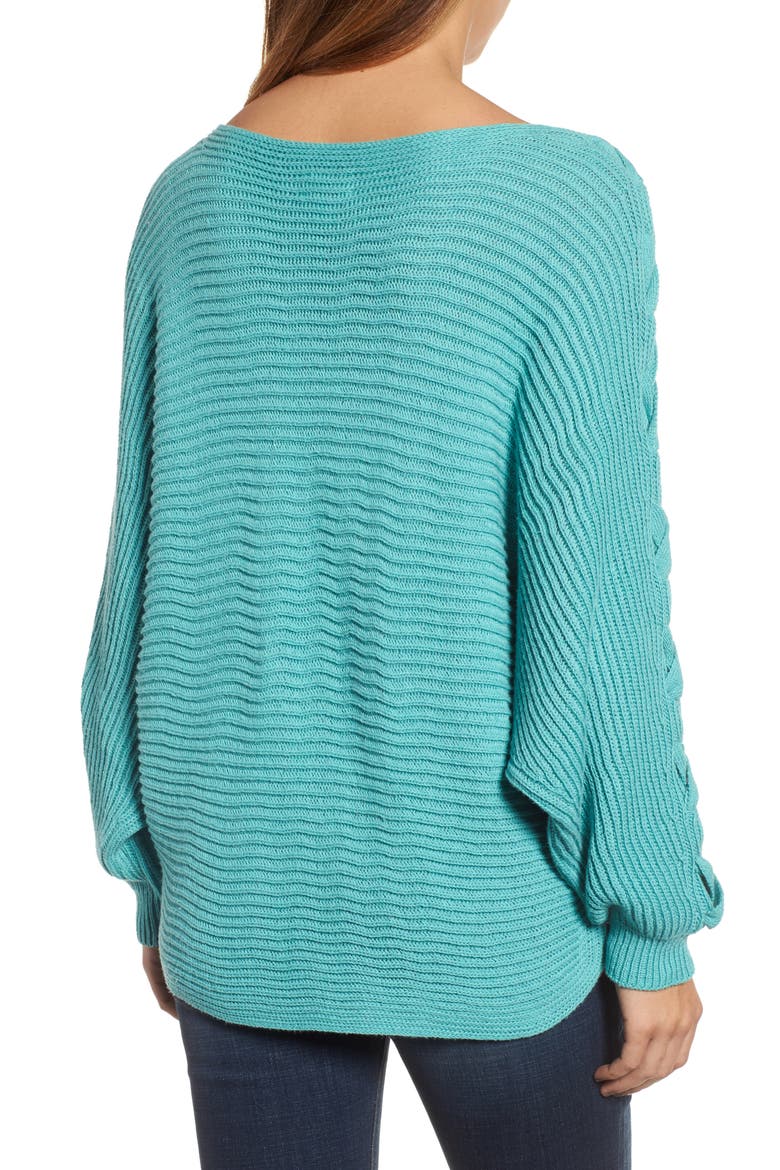 Lace-Up Sleeve Sweater, Alternate, color, GREEN AGATE