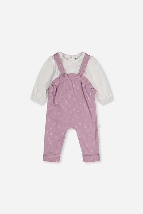 Organic Cotton Puffy Sleeve Romper and Adjustable Overall Set