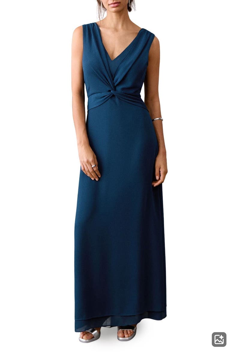 Twist Front Sleeveless Maxi Dress, Main, color, NAVY