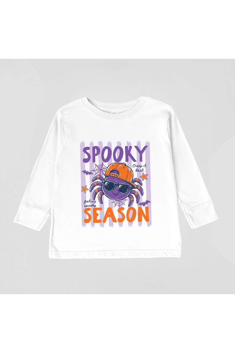 Spooky Season Spider Stripes Toddler Long Sleeve Graphic Tee, Alternate, color, White