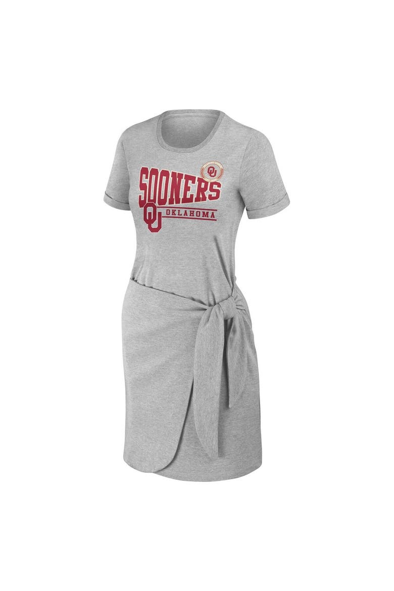 Women's WEAR by Erin Andrews Heather Gray Oklahoma Sooners Knotted T-Shirt Dress, Alternate, color, Heather Gray