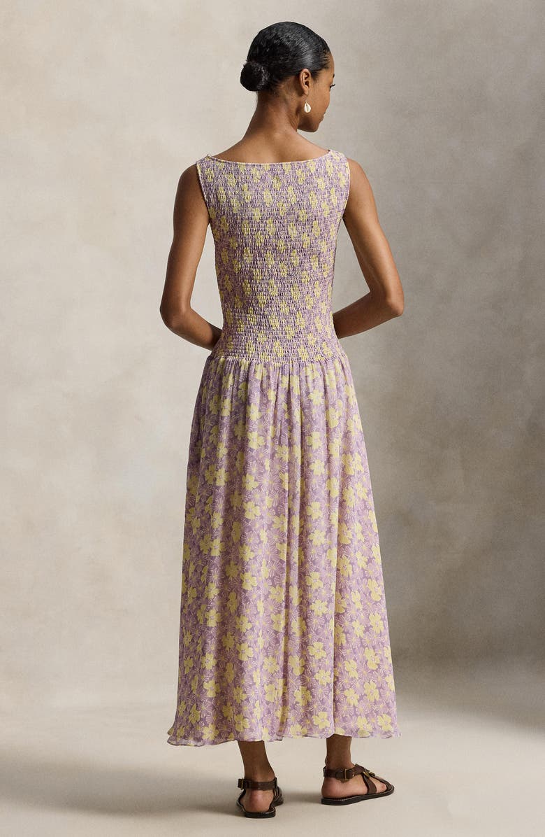 Polo Ralph Lauren Floral Print Smocked Maxi Dress, Alternate, color, Soft Bloom Purple Yellow