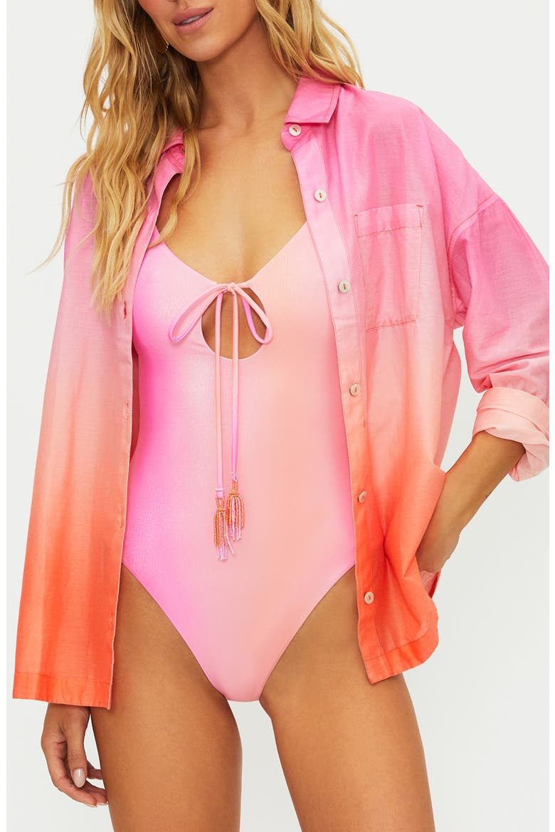 Cassidy Cotton Cover-Up Shirt, Main, color, PETAL SUNRISE