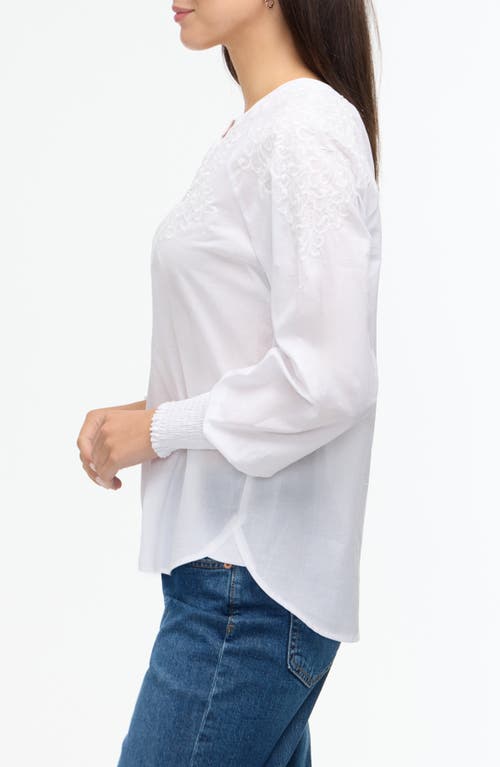 Ellen Tracy Voile Embroidered Cotton Popover Top In White