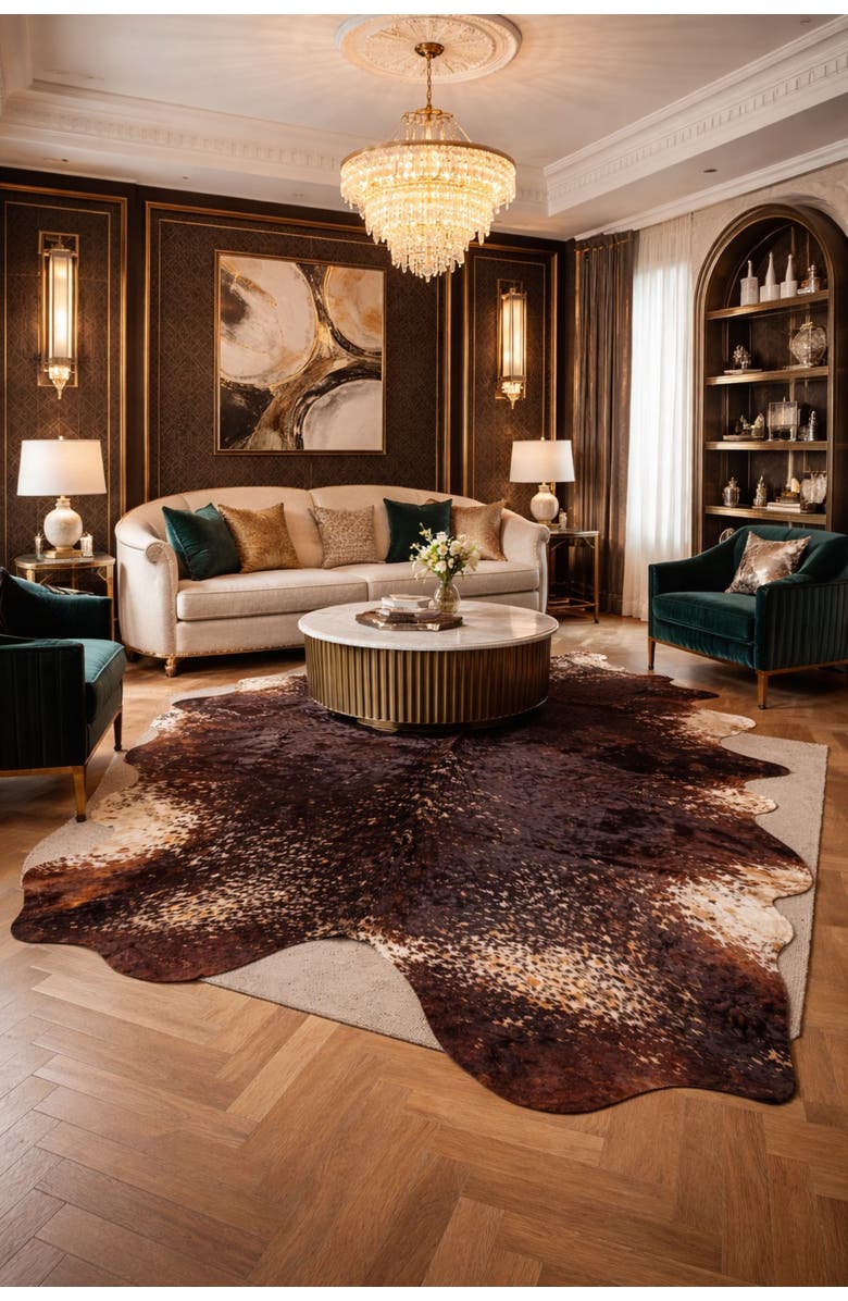 Rhacam Eco Hides Heritage Tricolor Cowhide Rug  8'5" × 6'10", Alternate, color, Black/Brown/White