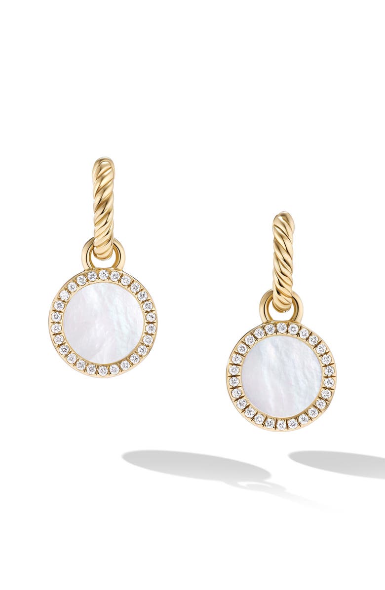 David Yurman Petite DY Elements<sup>®</sup> Drop Earrings in 18K Yellow Gold with Mother-of-Pearl and Pavé Diamonds, Main, color, 18K Yellow Gold