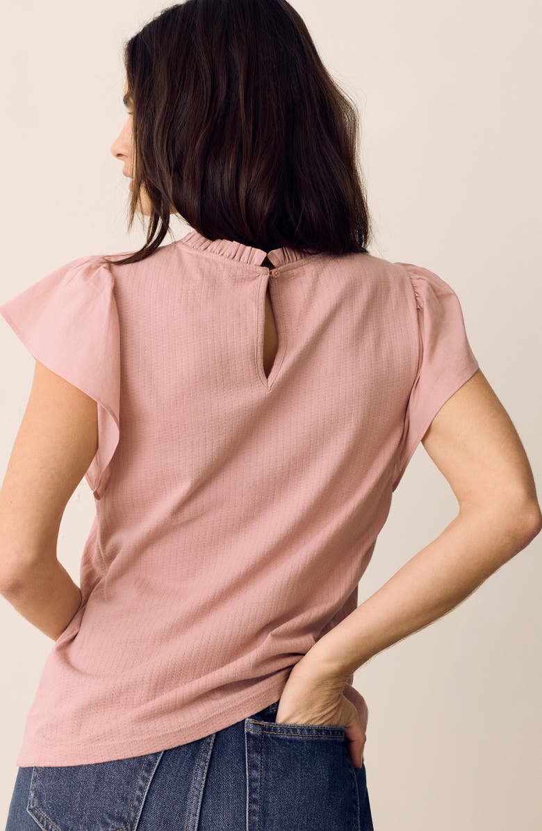 PER UNA BY M&S Circle Trim Flutter Sleeve Cotton Top, Alternate, color, Rose Pink