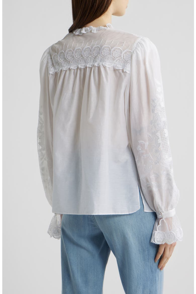 Lacey Cotton & Silk Voile Shirt, Alternate, color, WHITE