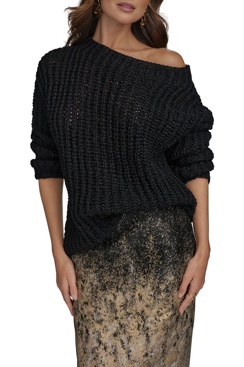 Open Stitch Sweater, Main, color, BLACK