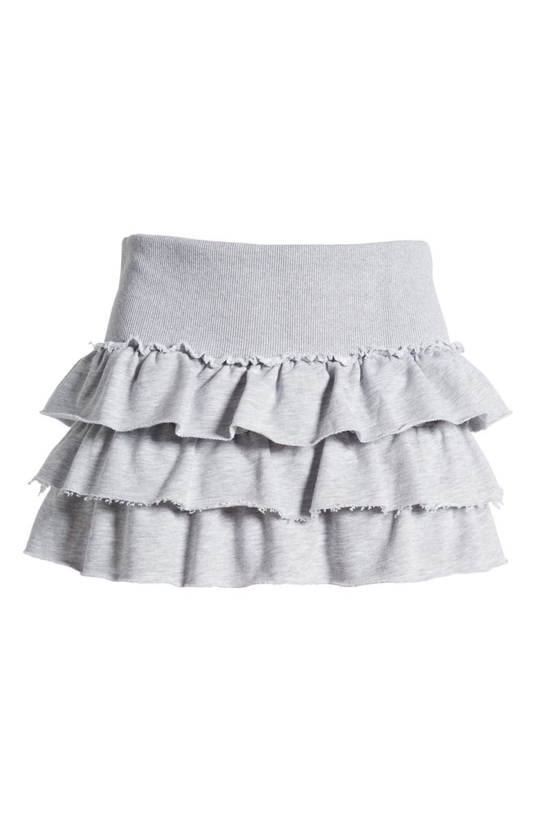 EDIKTED Martina Ruffle French Terry Miniskirt, Alternate, color, Gray-Melange